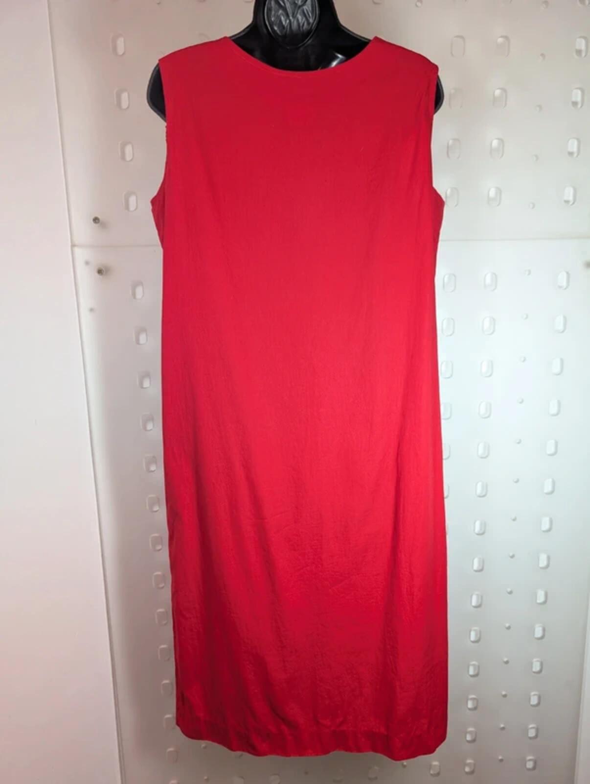 Vintage Red Cotton Shift Dress European Workwear Style EU48