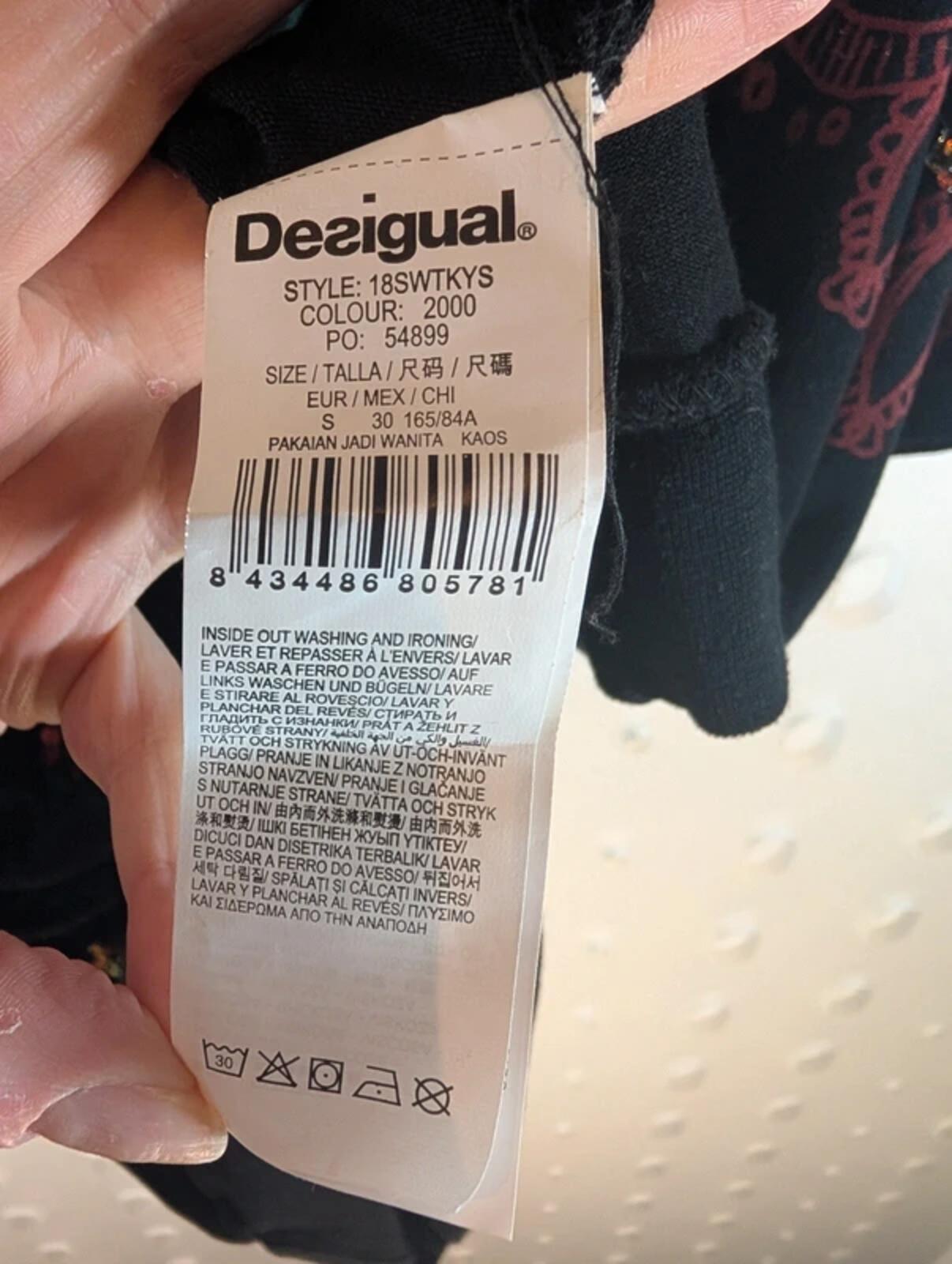 Desigual Batwing Floral Longline Tee – Black Viscose – Size S/M