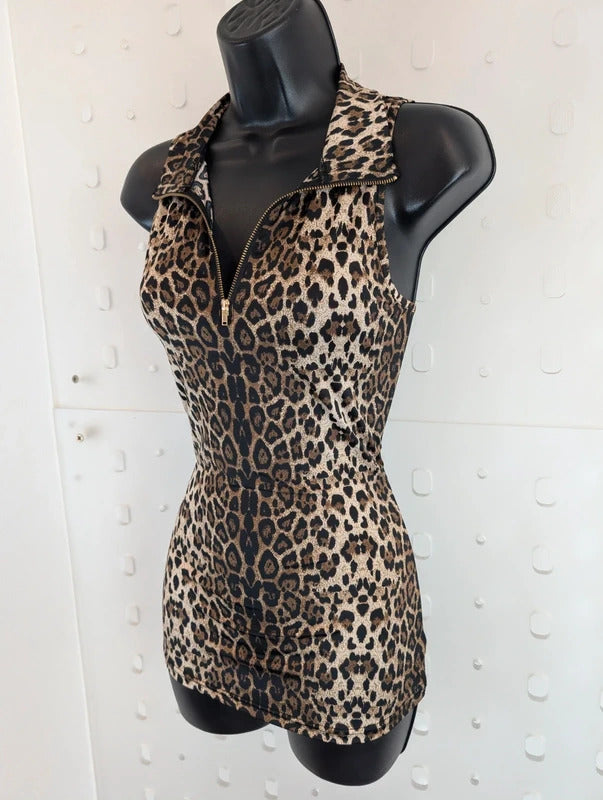 Sofie Schnoor Leopard Print Zip Sleeveless Top M