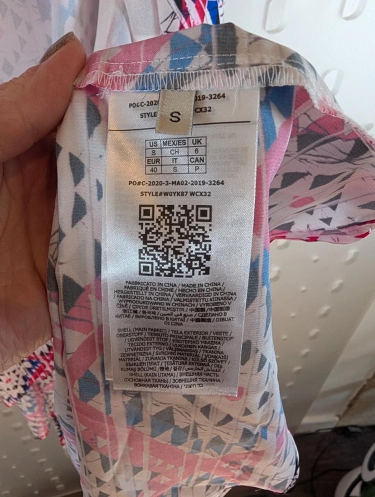 Guess Satin Wrap Dress – Puff Sleeve Tie Waist – Printed Midi – S