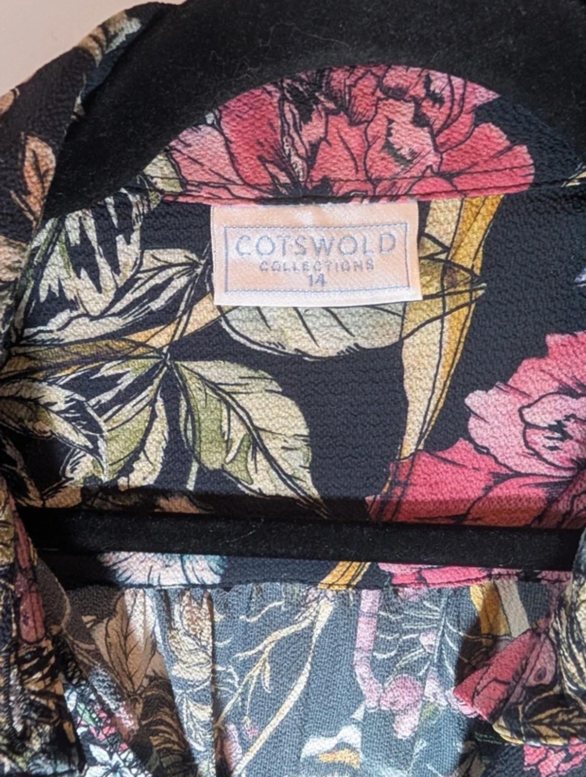 Cotswold Collection Dark Floral Blouse Shirred Hem UK 14