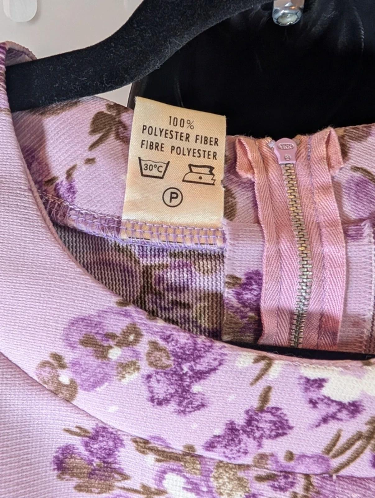 Vintage 1960s Purple Blossom Shift Dress – Metal Zip – UK 16/18