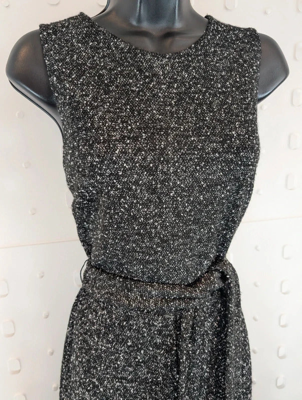 Mango Black Marl Wide Leg Belted Jumpsuit Size L NWT