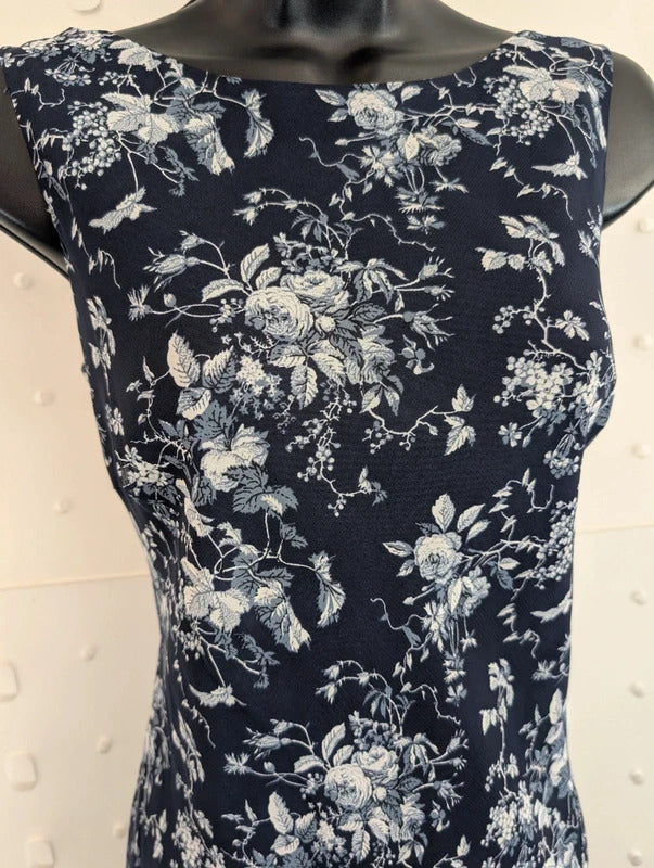 Vintage 90s Lakeland Navy Floral Bias Cut Maxi Dress UK14