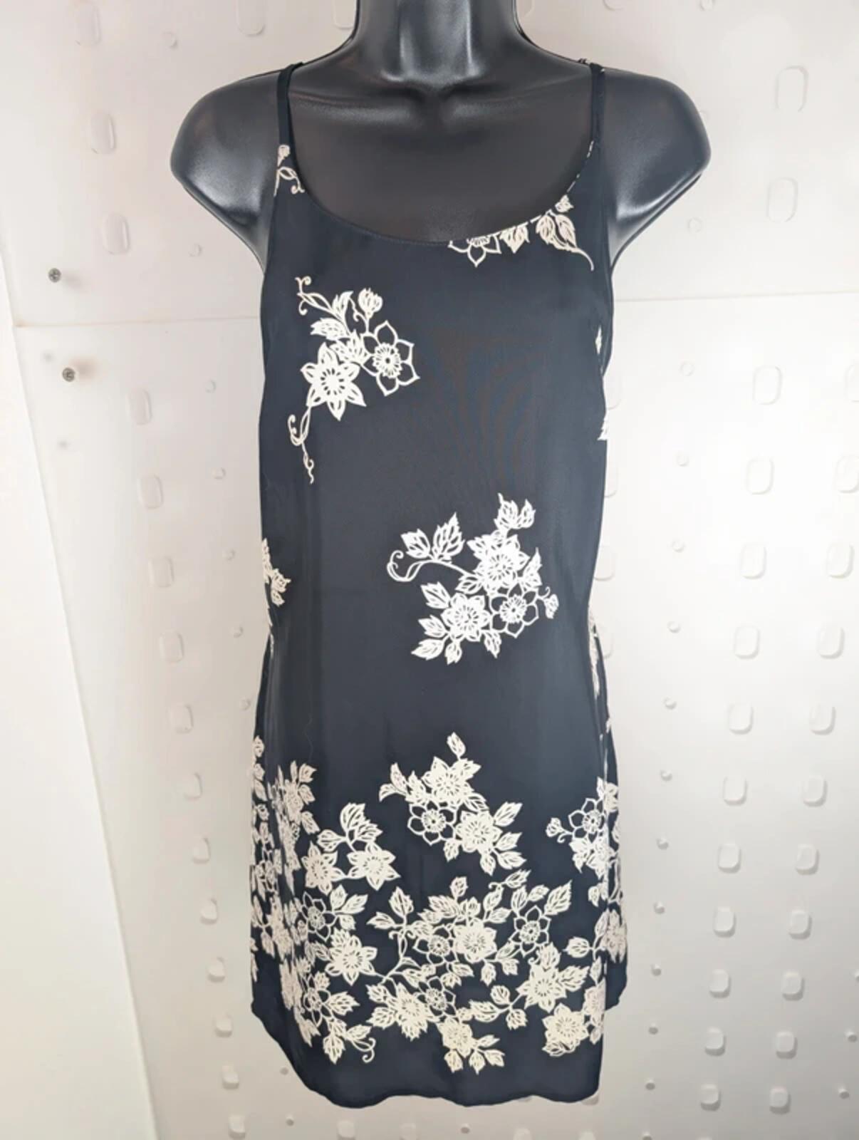 Vintage St Michael Floral Slip Dress Black White 90s UK12/14