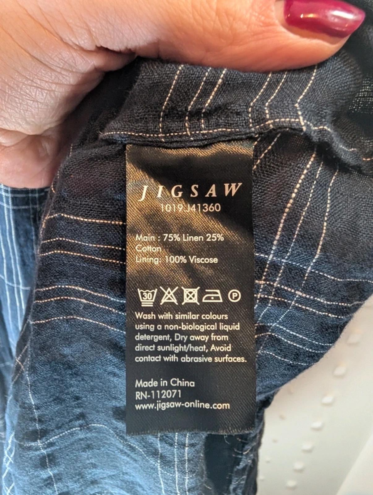 Jigsaw UK14 Navy Check Cotton Linen Blend Maxi Dress with Slip