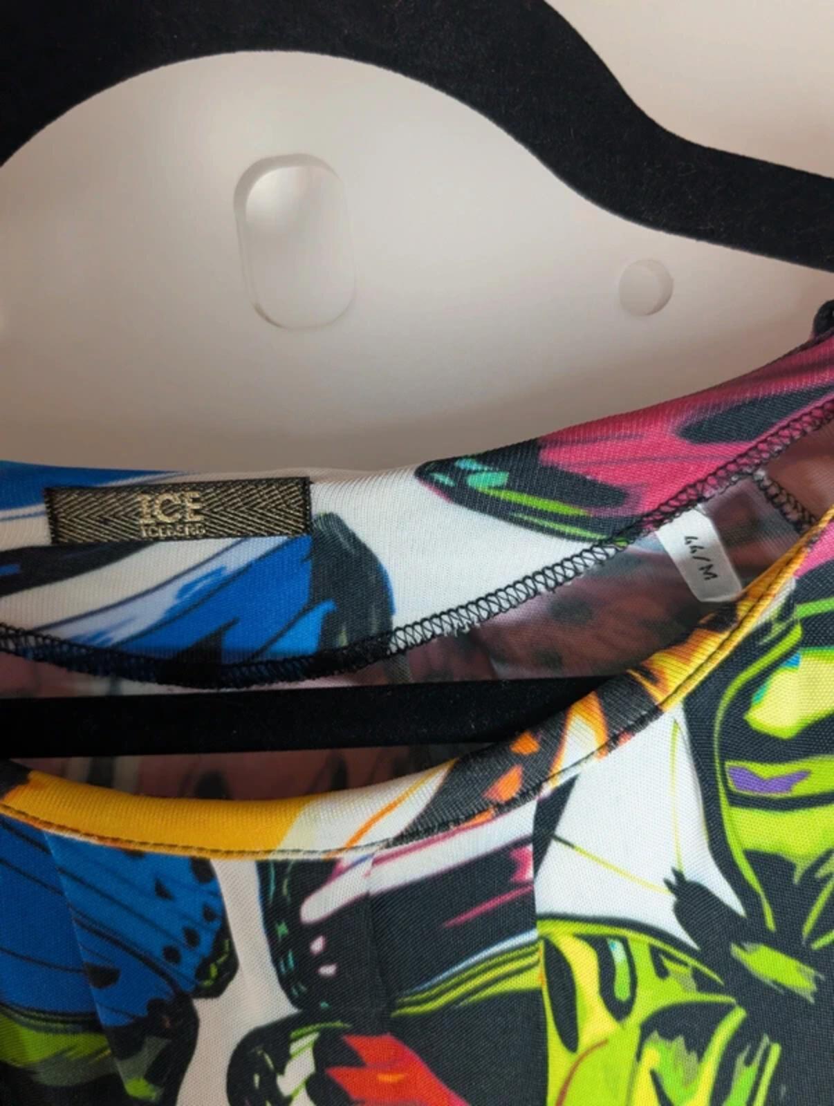 Iceberg Ice Vintage Bodycon Midi Dress Italy Butterfly Print Zip Shoulder UK10 M