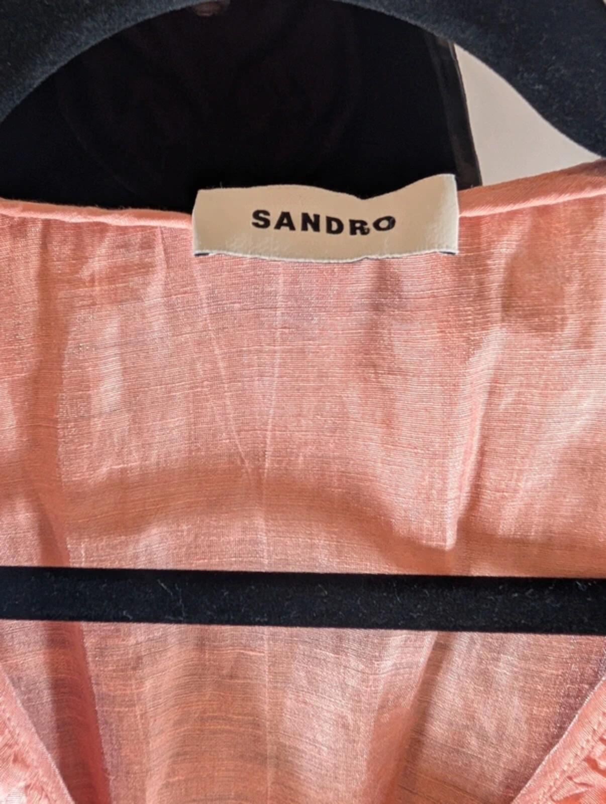 Sandro Peach Linen Blend Wrap Dress Statement Collar Parisian Chic UK10/12