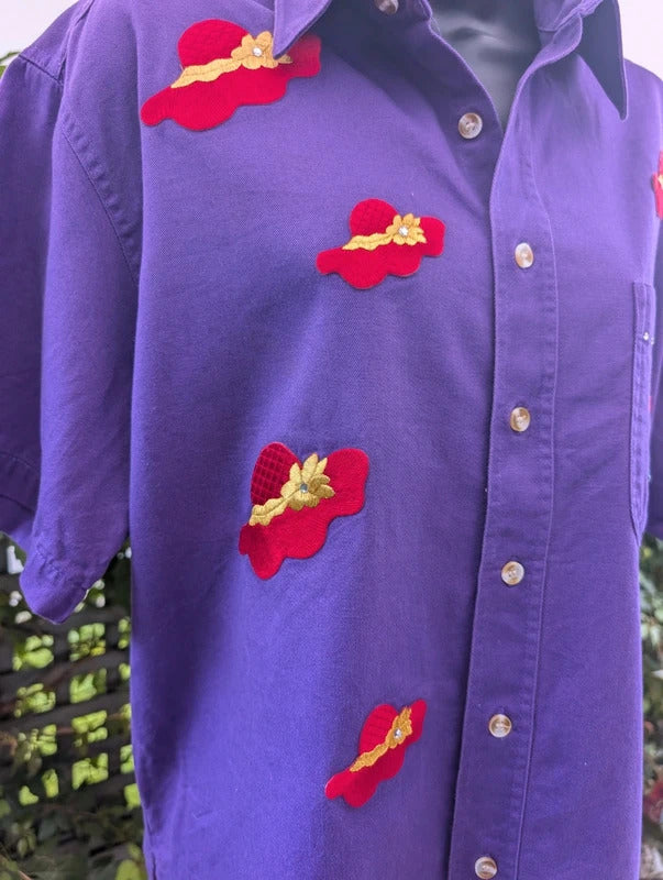 Vintage Infinity Fashions 'Warning' Purple Shirt Large