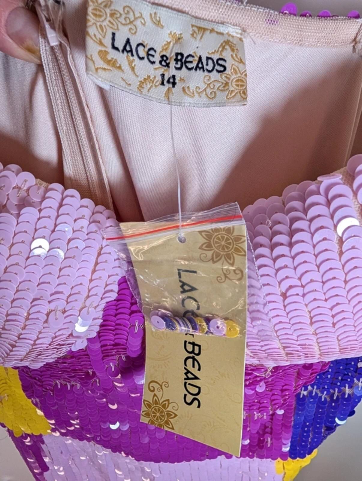 Lace & Beads Alicia Sequin Colour Block Midaxi Dress UK14 Party Occasion