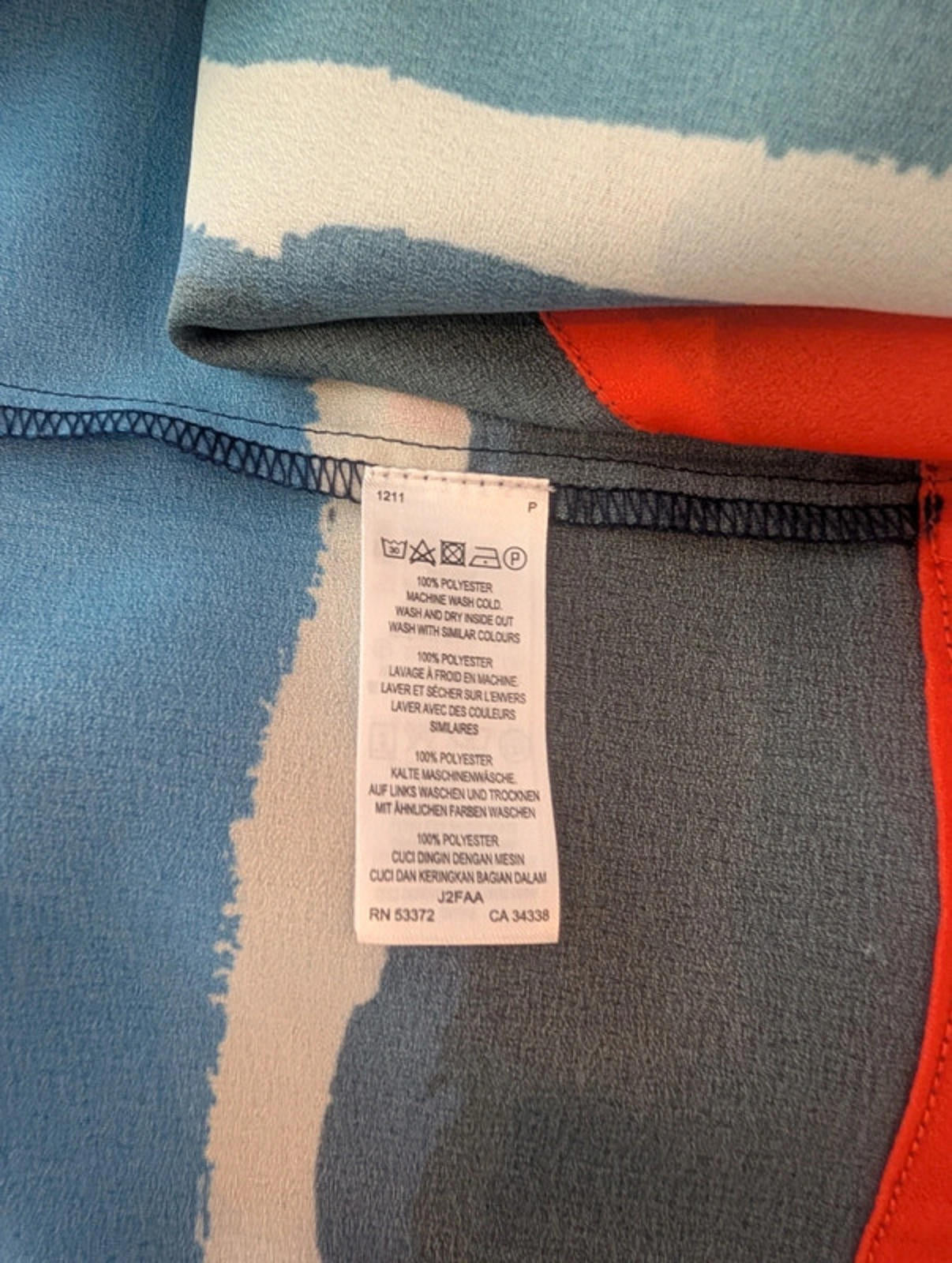 Great Plains Geometric Print Top – Navy Blue Orange – Size M