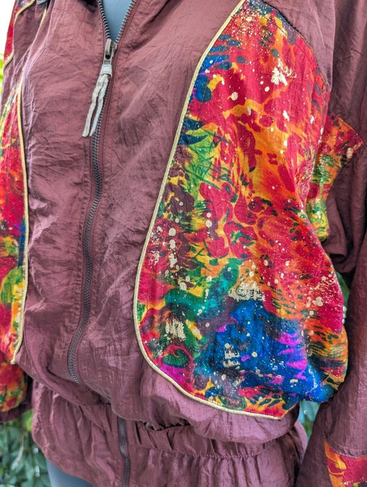Vintage 1980s EVR Div Rousso Metallic Shell Jacket Paint Splatter