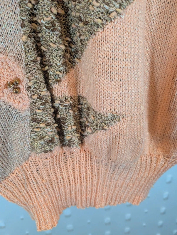 Vintage 1980s Handmade Peach Abstract Oversized Knit Vest