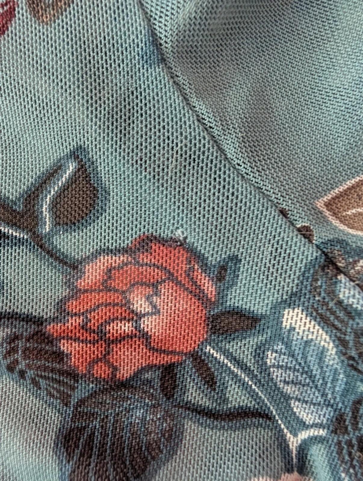 Y2K Blue Floral Mesh Top Size L Sheer Stretch