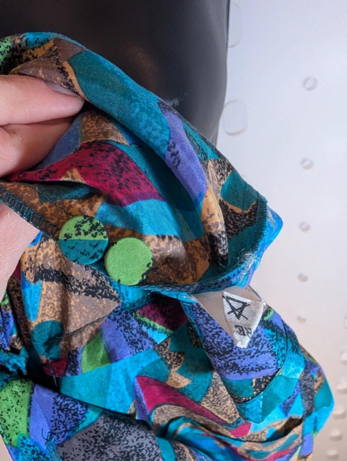 Vintage Patra Pure Silk Blouse Colourful Print Short Sleeve Shoulder Pads EU 38