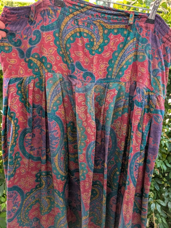 Vintage 1980s Cascade Paisley Skirt Suit Pink Purple Green