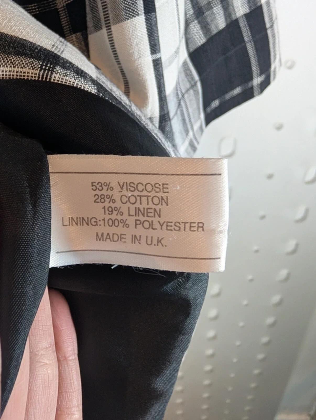 Vintage Richards Check Linen Blend Jacket UK10 Black White 80s