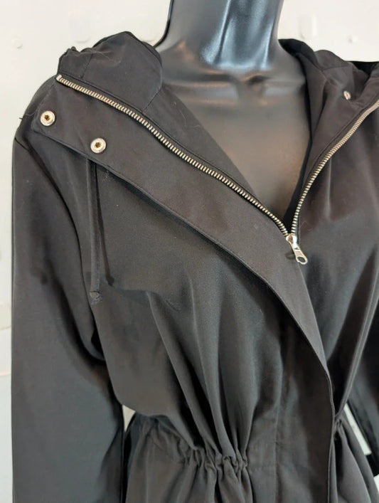 Soaked in Luxury Zaria Black Hooded Lightweight Parka Coat XS