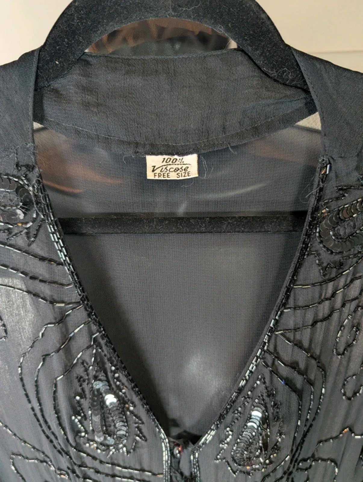 Vintage Sheer Beaded Sequin Blouse Free Size Viscose Evening Layer