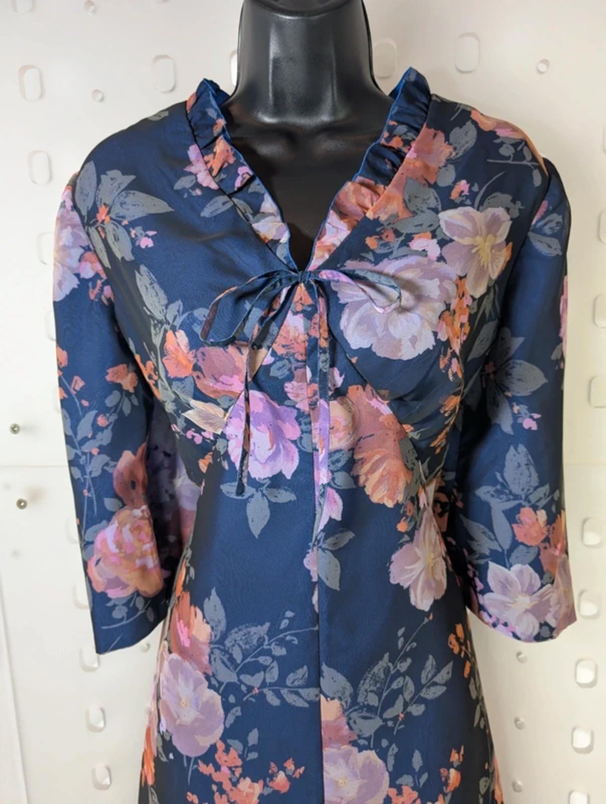 Vintage 70s Floral Maxi Dress – Empire Line – Sheer Overlay – UK 12/14