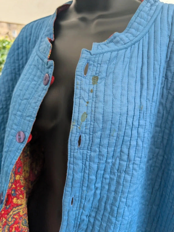 Reversible Quilted Paisley Jacket Red Blue Oversized