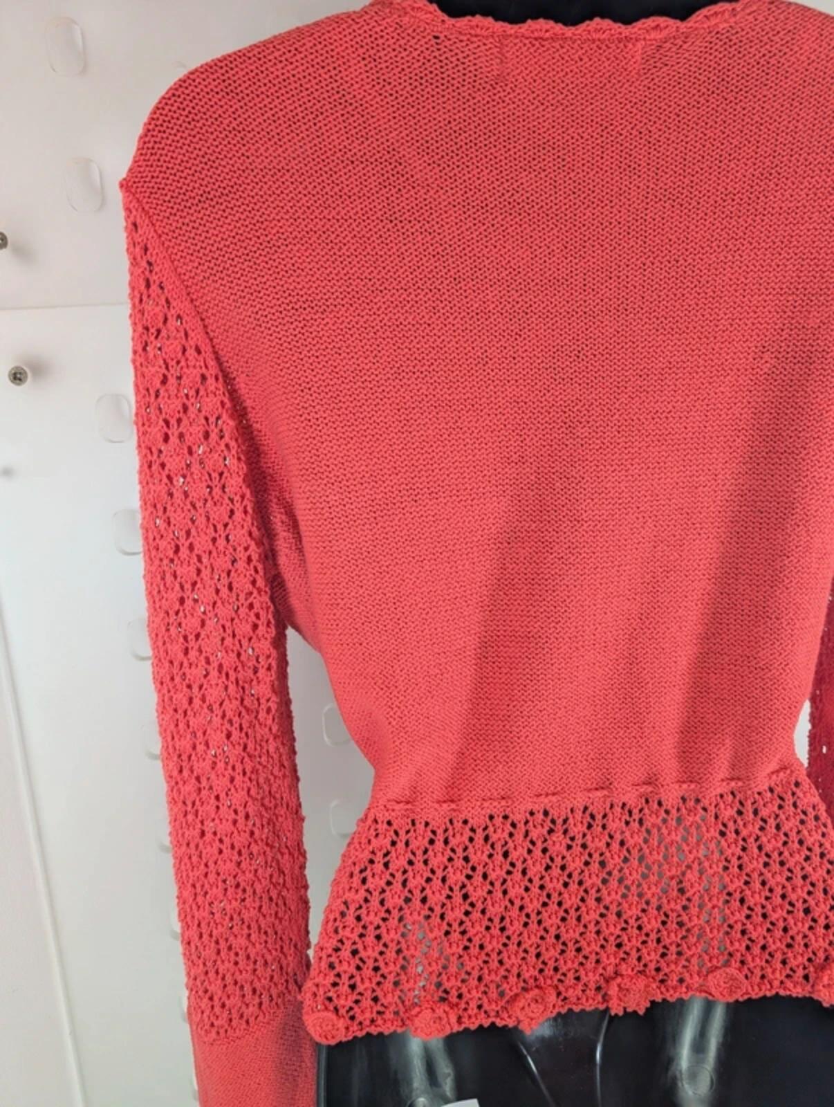 Sandwich Large Coral Crochet Cardigan Tie Waist Ramie Blend