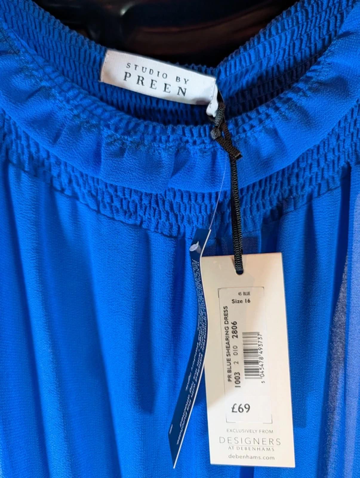 Studio by Preen Cobalt Blue Asymmetric Midi Dress UK 16 NWT RRP £69