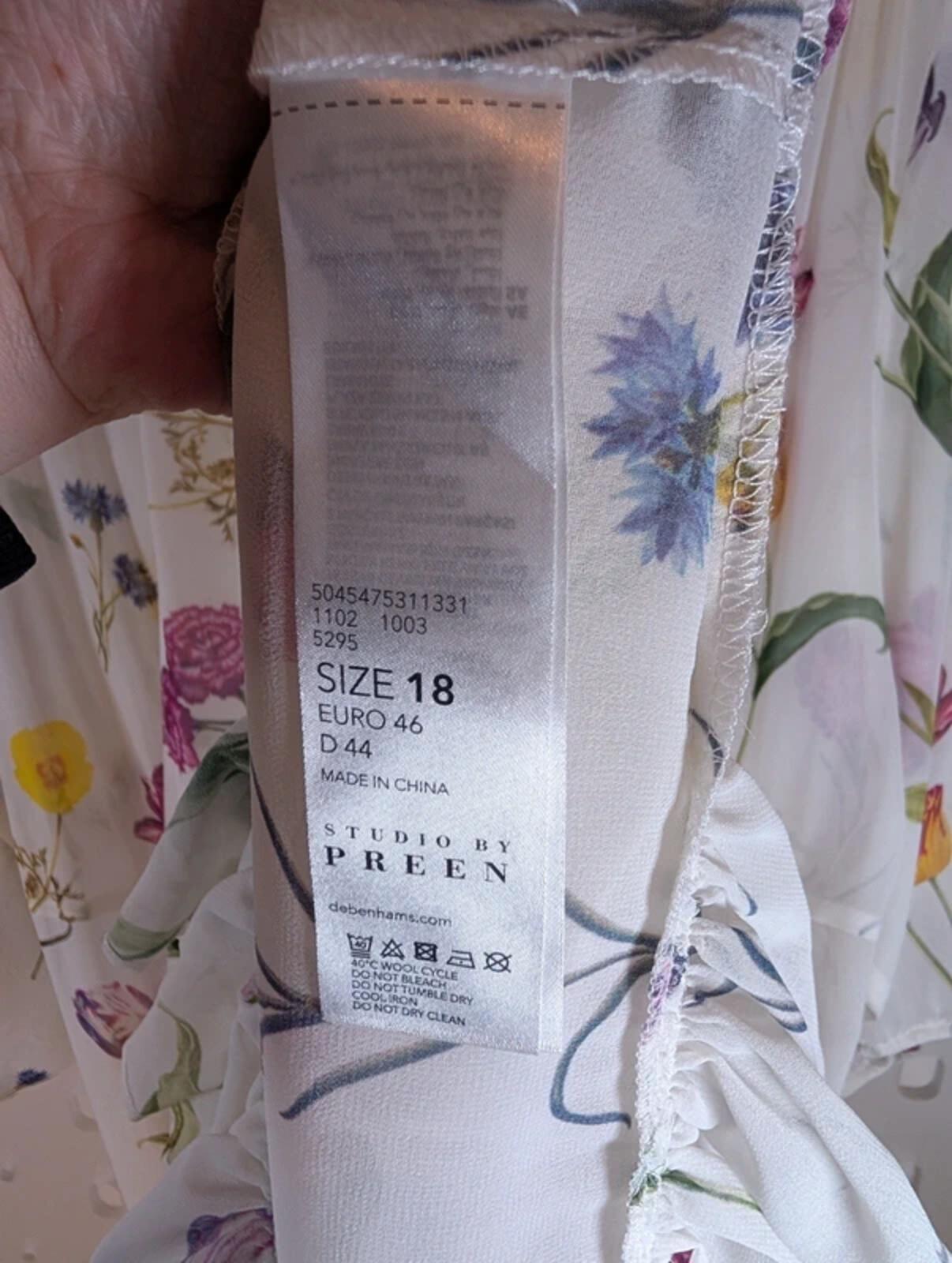 Studio by Preen Sheer Midi Dress UK18 White Floral Tulip Print Tie Neck