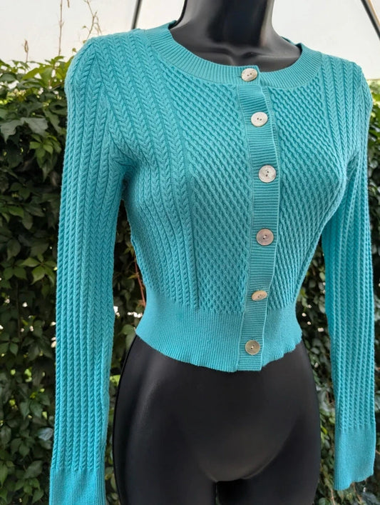 & Other Stories Aqua Teal Textured Cropped Cardigan Size M