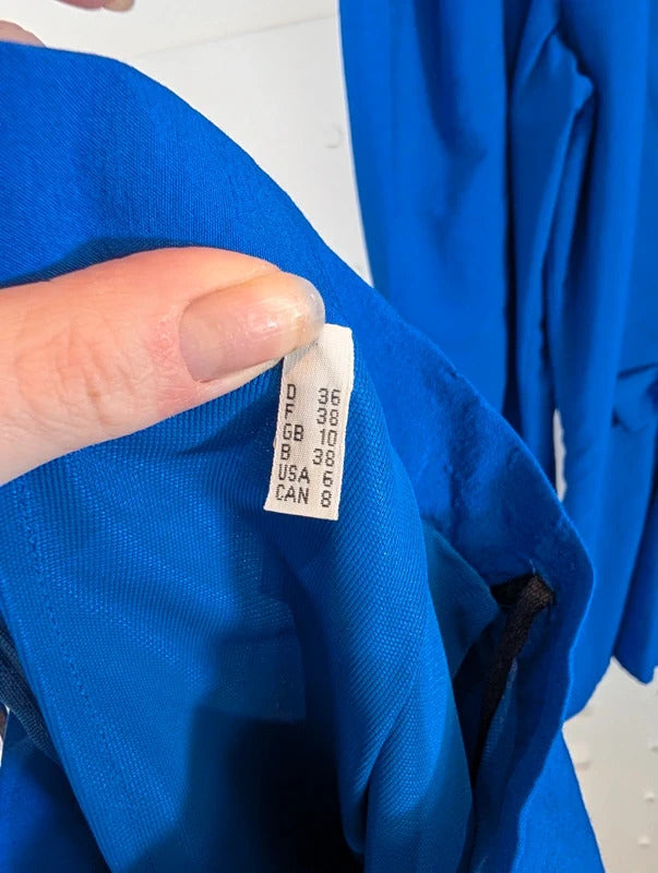 Vintage 80s Berkertex Occasions Electric Blue Peplum Skirt Suit UK8/10
