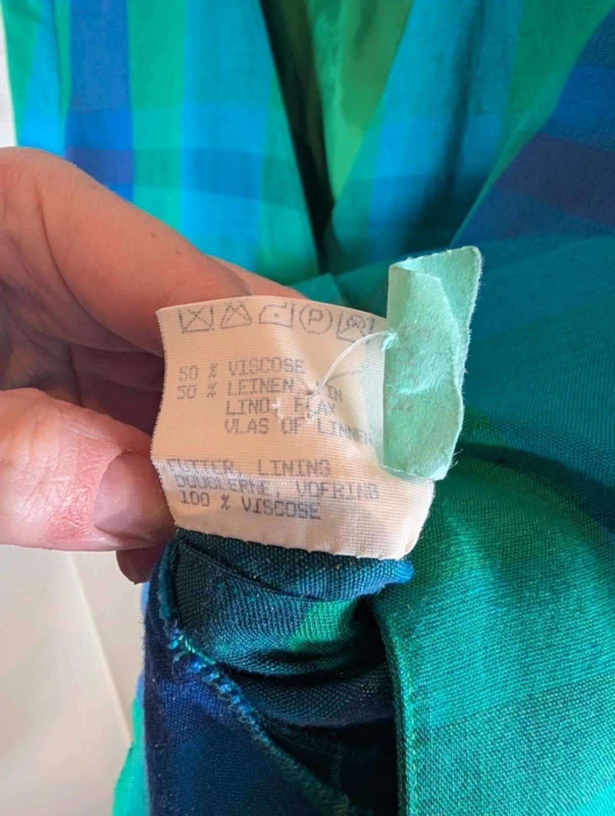 Vintage Betty Barclay checked linen jacket UK10 oversized lagenlook blue green