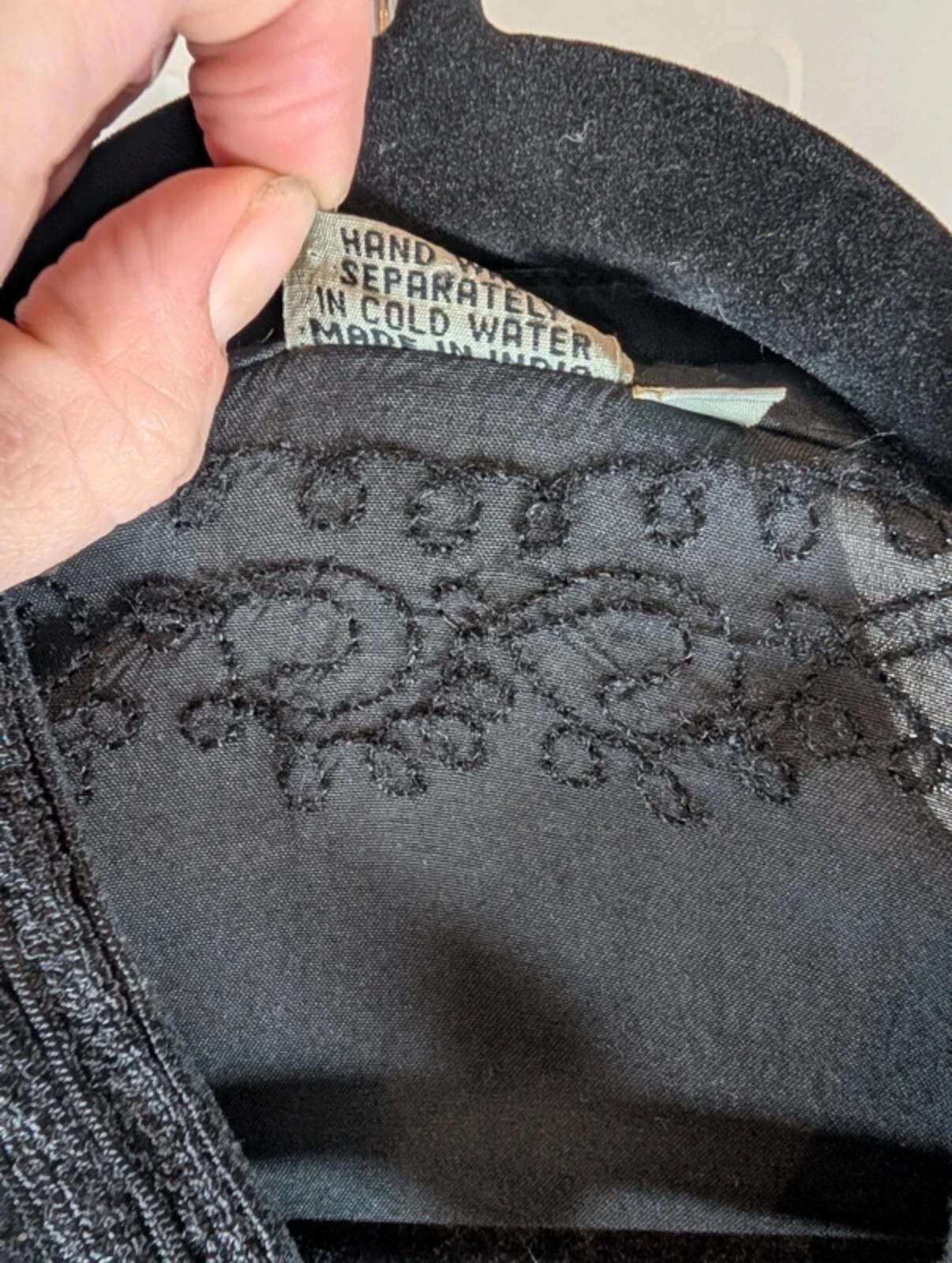 Black Embroidered Boho Viscose Blouse Oversized L/XL Summer