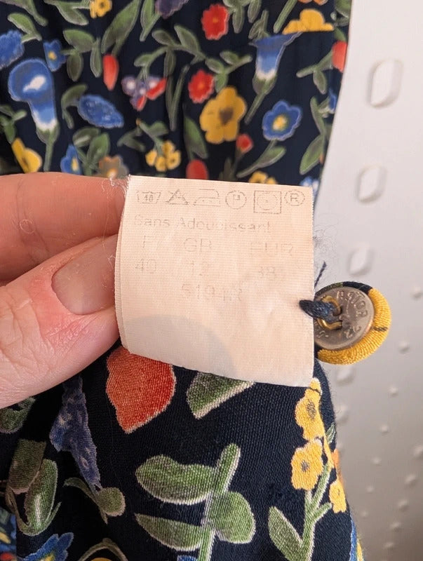 Vintage 90s Paul Mausner Navy Floral Button Through Dress UK12