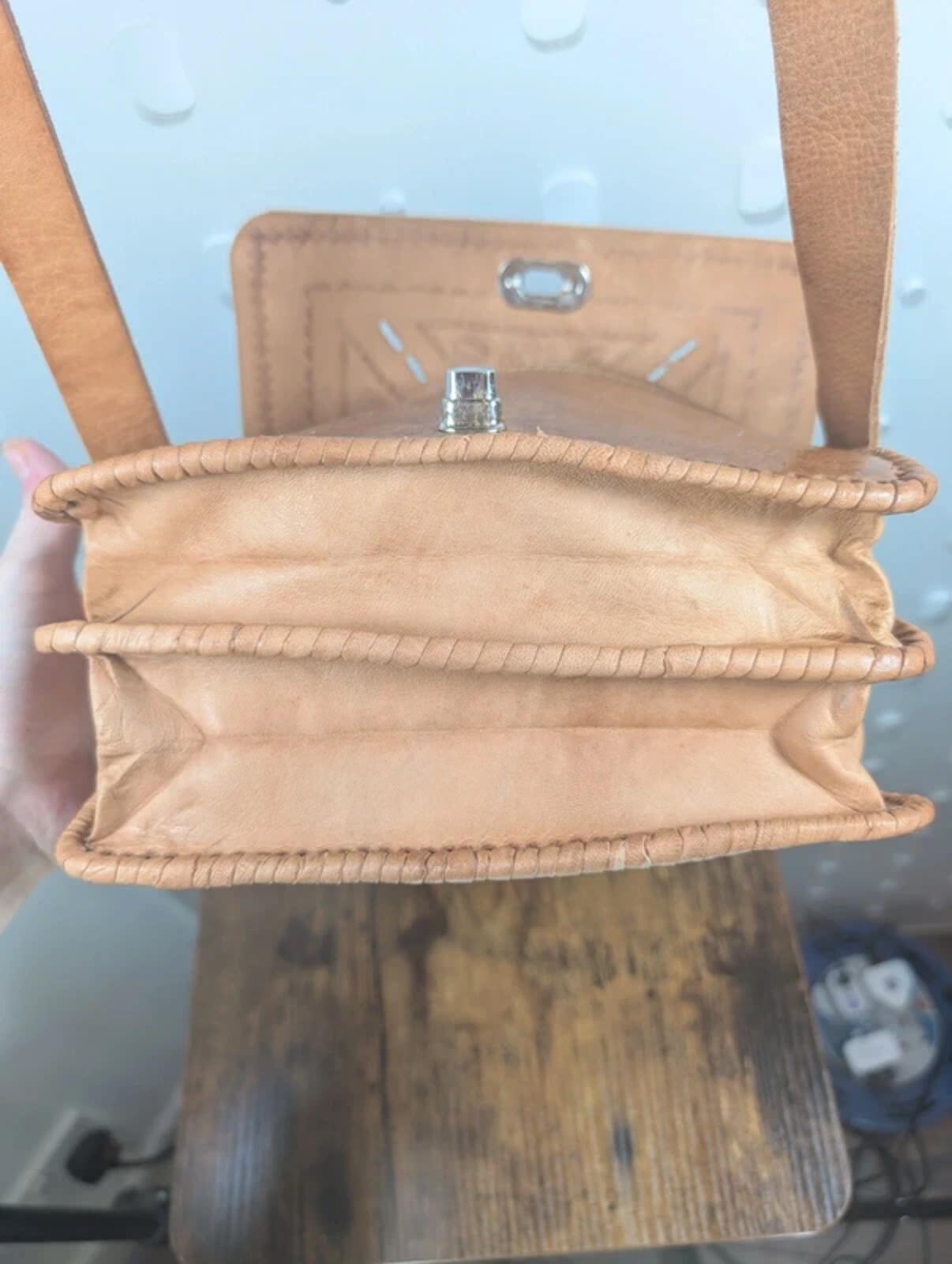 Hand Tooled Leather Crossbody Bag Artisan Handmade Unused