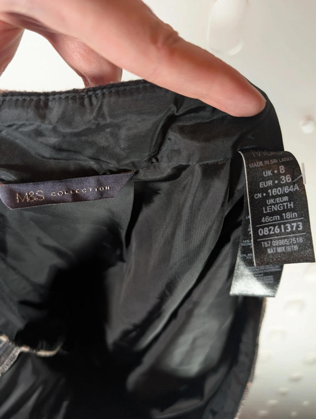 M&S Black & Cream Plaid Wool Mini Skirt – UK 8 (Low Rise)