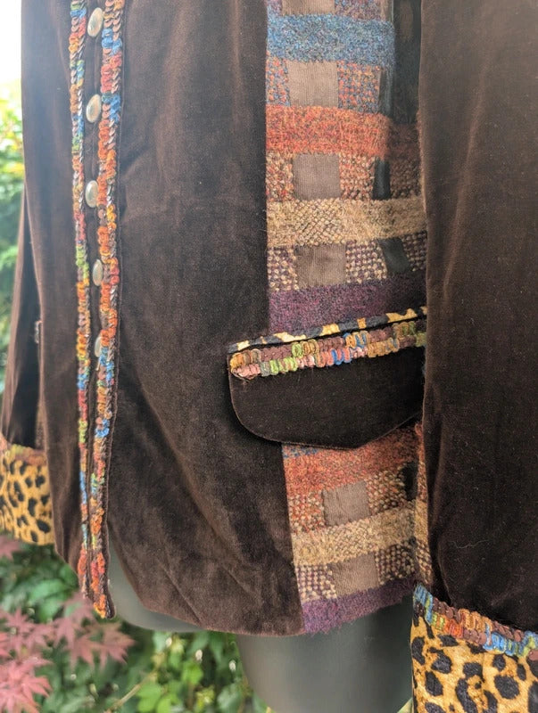 Vintage Tullo Mixed Media Velvet Patch Jacket Brown UK14