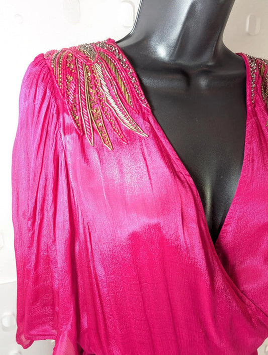 Louizon Astral Fuchsia Occasion Maxi Dress UK 16 RRP £150