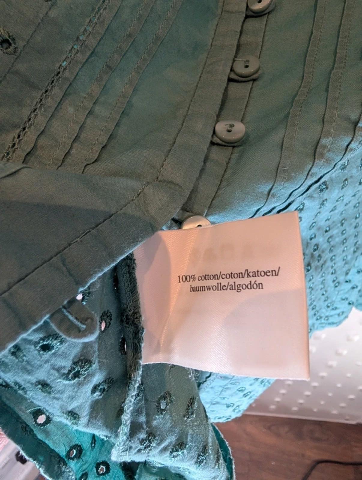 Laura Ashley Cotton Shirt Turquoise Embroidered UK 14