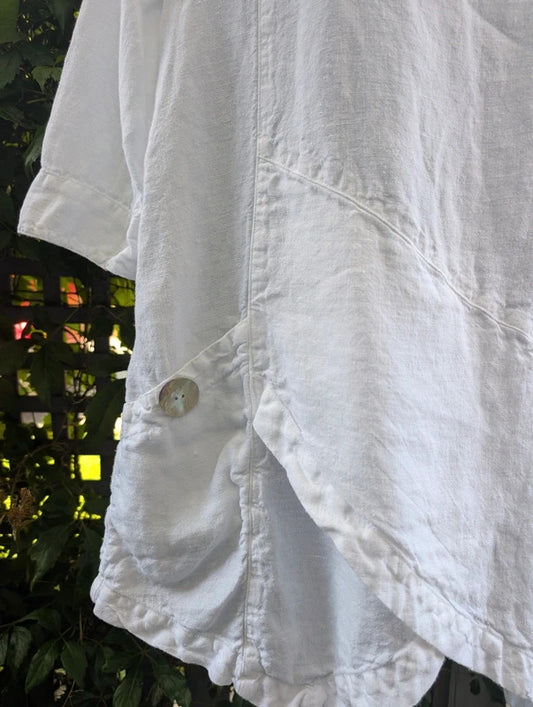 Pure Linen Asymmetric Dress White UK8