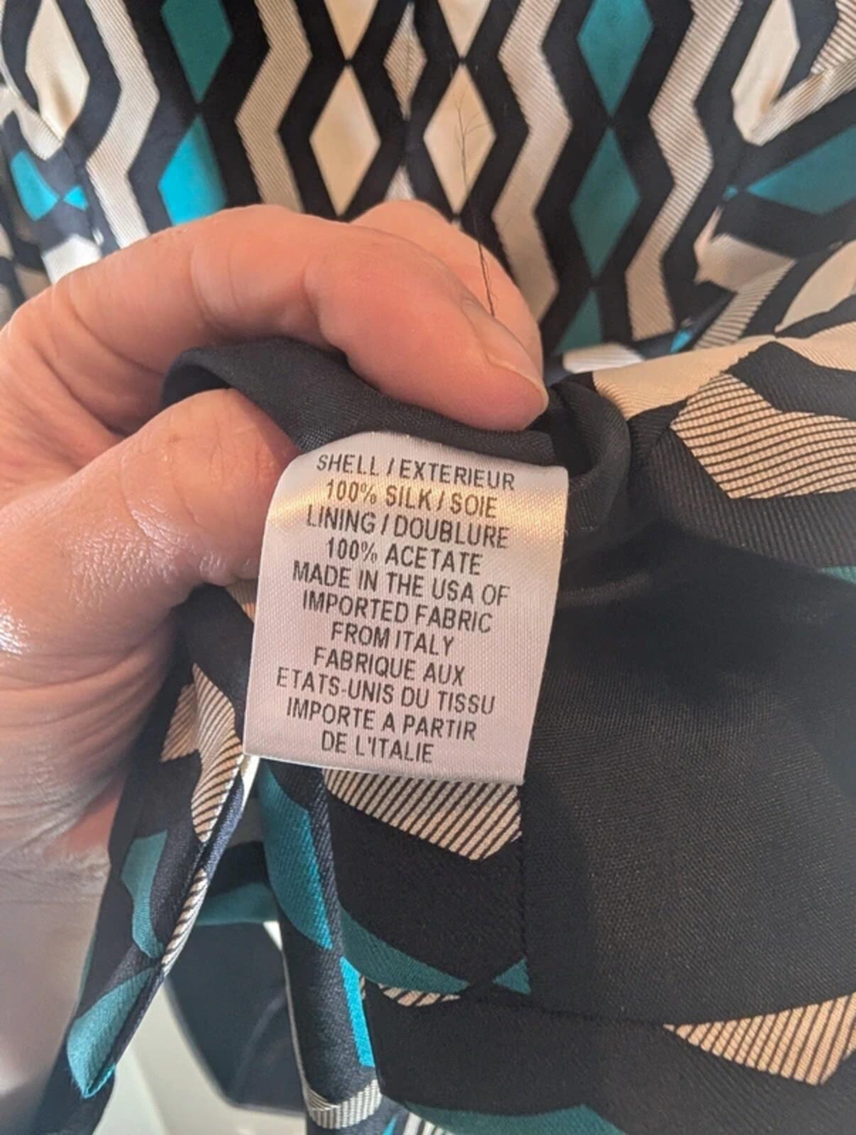 Milly New York Silk Geometric Print Top Made In USA UK8