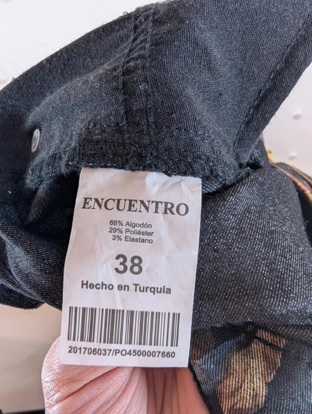 Dark Floral Jeans – High Waist Straight Leg – Statement Print – UK 10