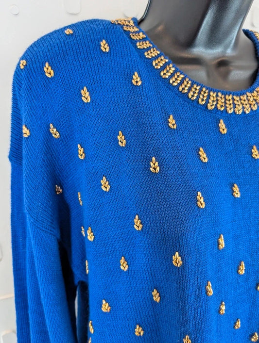 Vintage 1980s NYC Collection Royal Blue Embellished Longline Jumper M