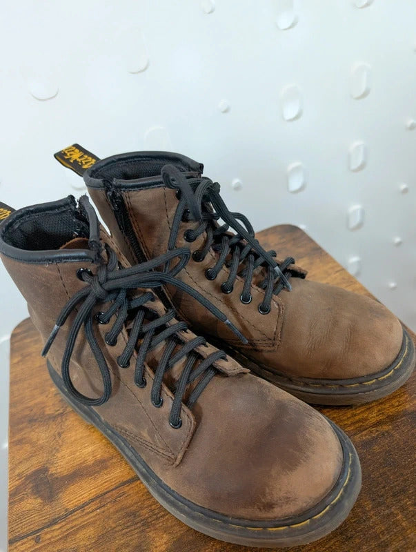 Dr. Martens Kids Brown Leather Lace Up Zip Boots UK13