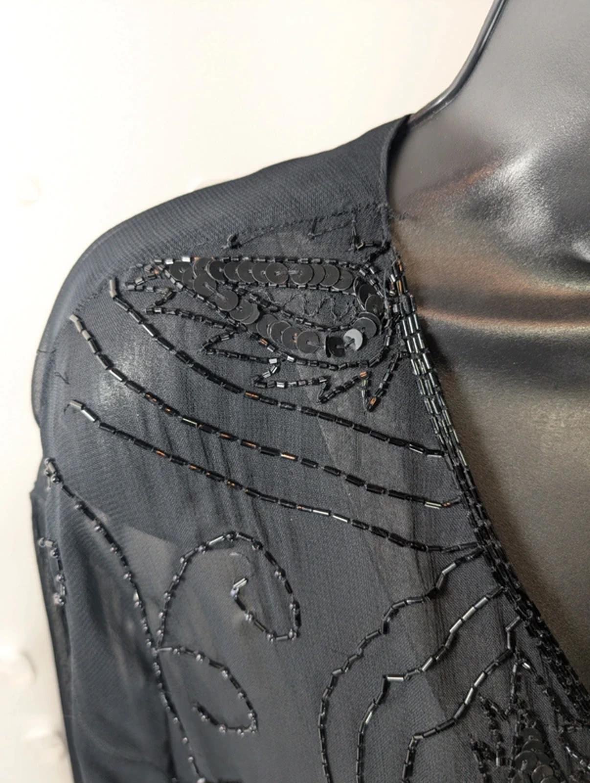 Vintage Sheer Beaded Sequin Blouse Free Size Viscose Evening Layer