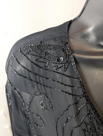 Vintage Sheer Beaded Sequin Blouse Free Size Viscose Evening Layer