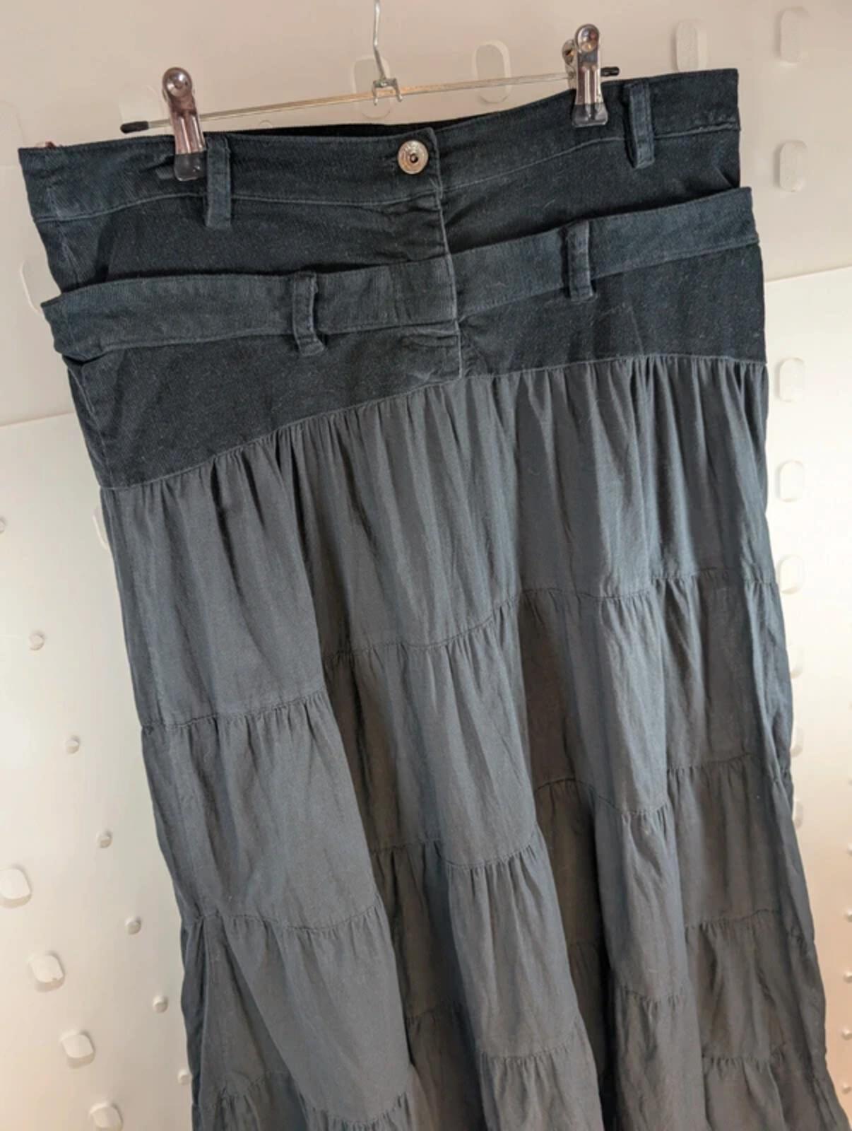 Ke Kaña Corduroy & Cotton Maxi Skirt – Boho Patchwork Style – UK 12