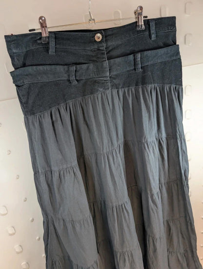 Ke Kaña Corduroy & Cotton Maxi Skirt – Boho Patchwork Style – UK 12