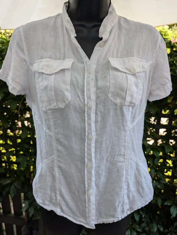 Next 100% Linen Utility Shirt White UK8