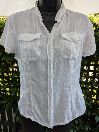 Next 100% Linen Utility Shirt White UK8