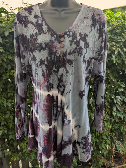 Boho Tie Dye Embroidered Witchy Tunic Top S/M